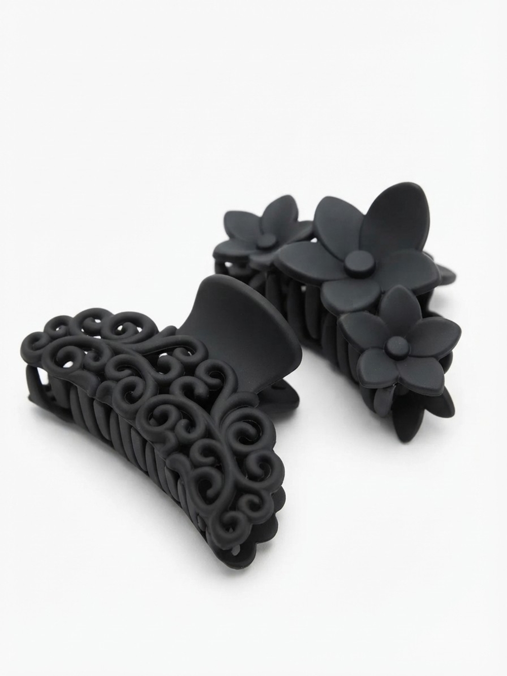 NEW Set of 4 Matte Black Floral & Scroll Hair Claws - 2 Each  (0301 0302)
